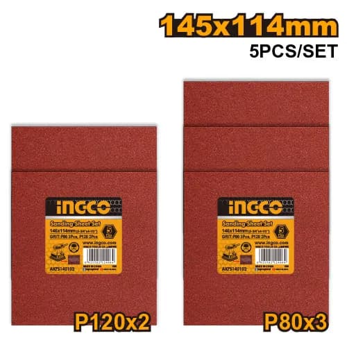 SET LIJAS G80 G120 145X114MM 5PCS INGCO