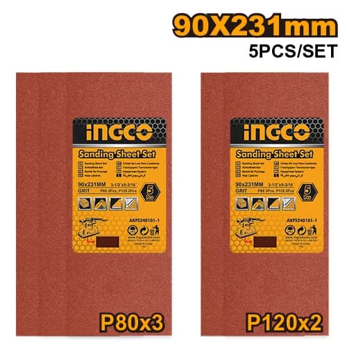 SET LIJAS G80 G120 90X231MM 5PCS INGCO
