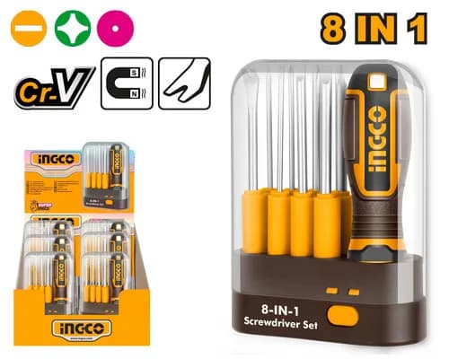 SET DESTORNILLADOR INTERCAMBIABLE 8 EN 1 INGCO