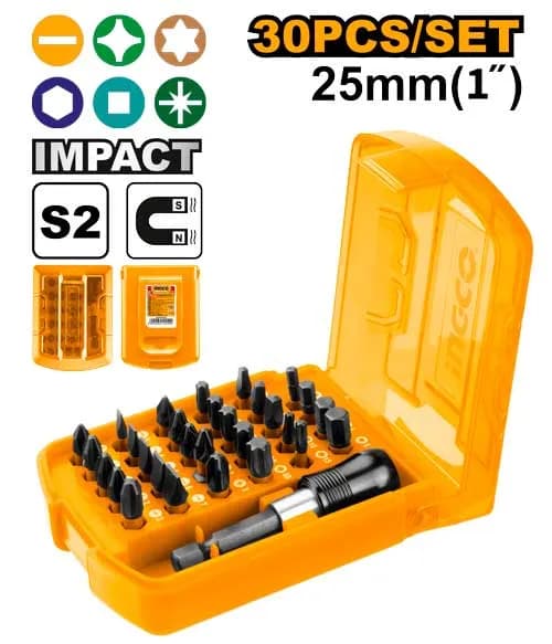 JUEGO DE 30 PUNTAS DE DESTORNILLADOR DE IMPACTO 25MM INGCO