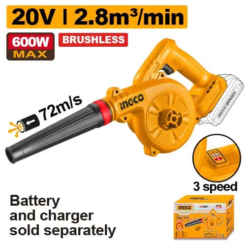SOPLO INALAMBRICO 600W BL 2,8M3/MIN 20V INGCO