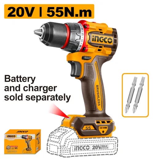 TALADRO INALAMBRICO 1/2" BL 20V 55N.M INGCO