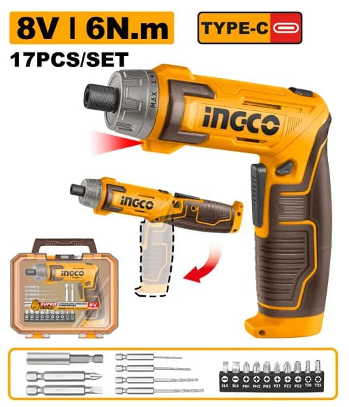 DESTORNILLADOR INALAMBRICO 1/4" 8V 6N.M INGCO.