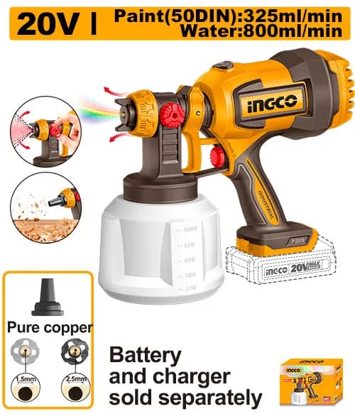 PISTOLA ROCIADORA INALAMBRICA 800ML/MIN 20V INGCO.