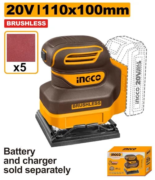LIJADORA DE PALMA INALAMBRICA 4-3/8"X4" BL 20V 12000RPM INGCO