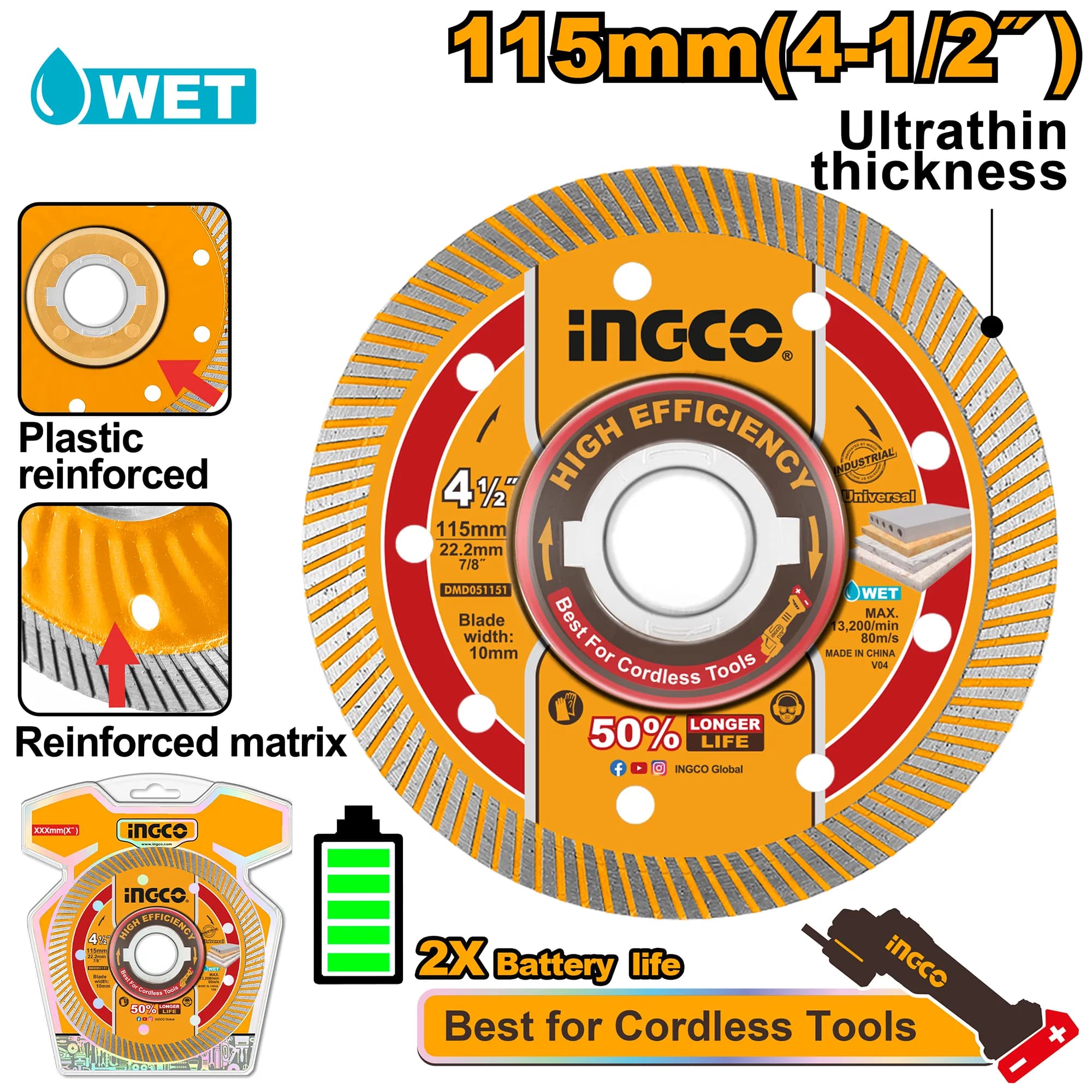 DISCO DIAMANTE ULTRAFINO 115(4-1/2'')X22.2MM INGCO