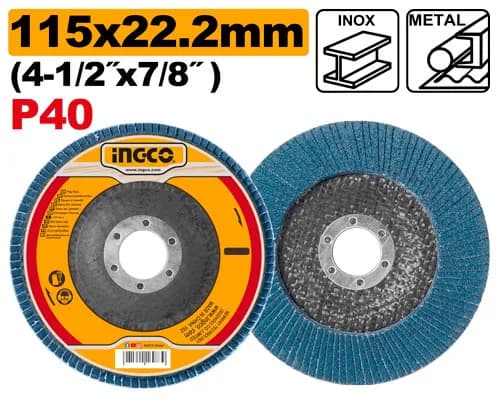 DISCO FLAP DE CIRCONIO 115X22MM 4 1/2"X7/8" GRIT40 INGCO