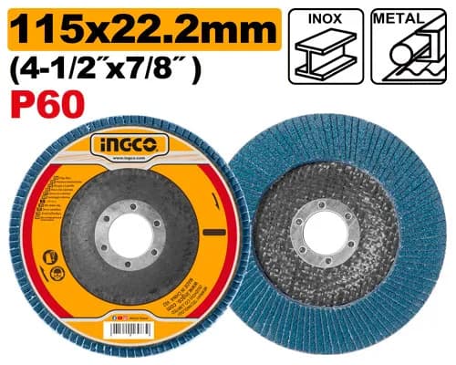 DISCO FLAP DE CIRCONIO 115X22MM 4 1/2"X7/8" GRIT60 INGCO