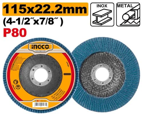 DISCO FLAP DE CIRCONIO 115X22MM 4 1/2"X7/8" GRIT80 INGCO