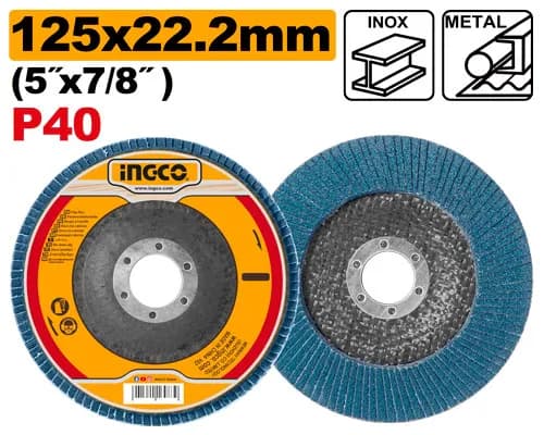 DISCO FLAP DE CIRCONIO 125MX22MM 5""X7/8"" GRIT40 INGCO