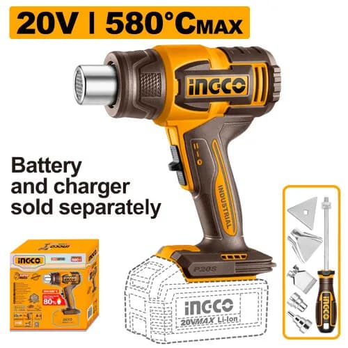 PISTOLA DE CALOR INALAMBRICA 300/580°C 20V INGCO