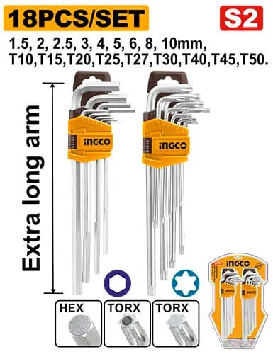 JUEGO LLAVES HEX Y TORX 18PCS INGCO