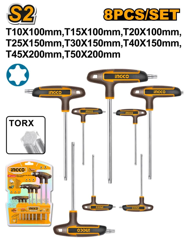 JUEGO DE LLAVES TORX CON MANGO EN T DE 8 PIEZAS INGCO.