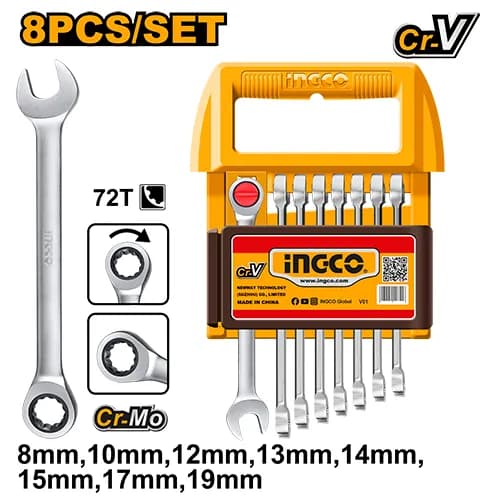 SET LLAVES MIXTAS RACHET - 8PCS INDUSTRIAL INGCO