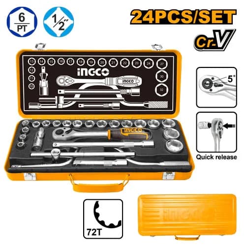 JUEGO DE DADOS 24PCS 1/2" INGCO