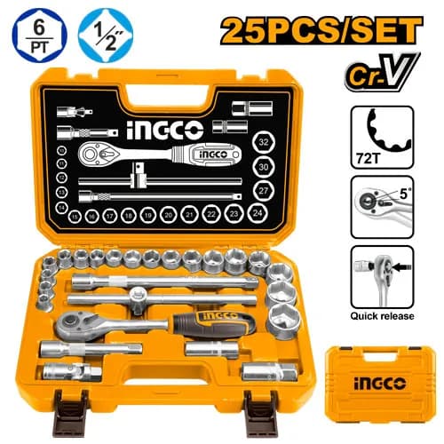 JUEGO DE DADOS 25PCS 1/2" INGCO