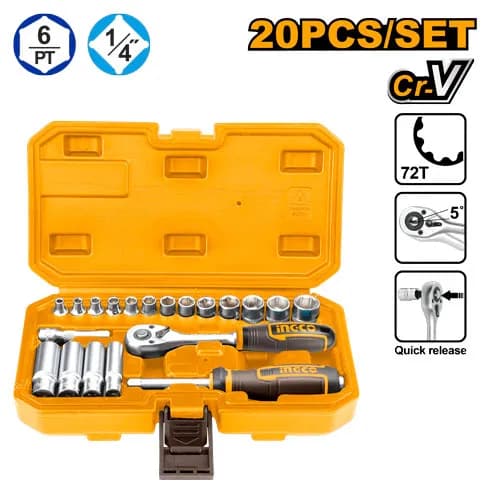 JUEGO DE DADOS 20PCS 1/4" INGCO