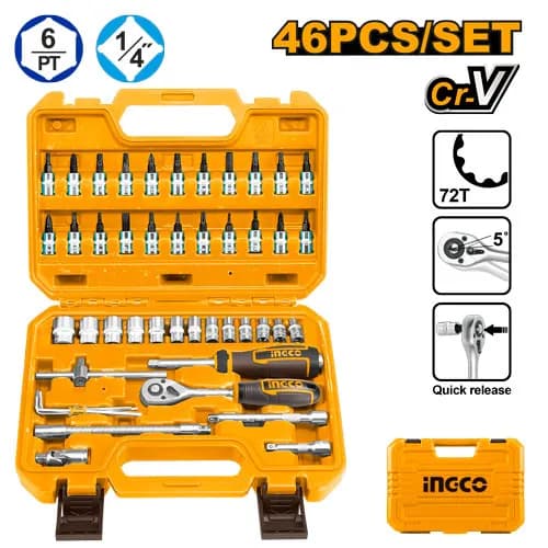 JUEGO DE DADOS 46PCS 1/4" INGCO