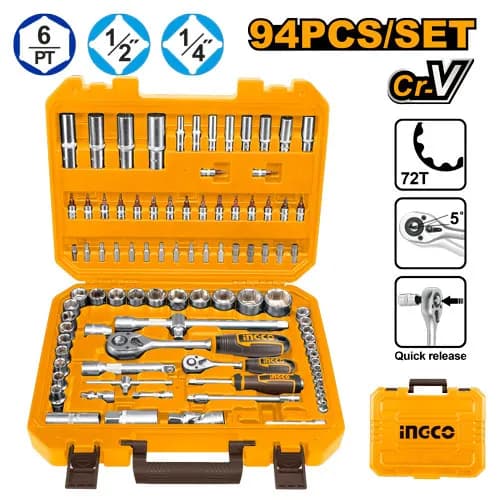 JUEGO DE DADOS 94PCS 1/4" A 1/2" INGCO