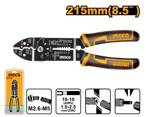 PINZA CORTADORA Y PELADORA DE ALAMBRE 215MM 8.5" INGCO