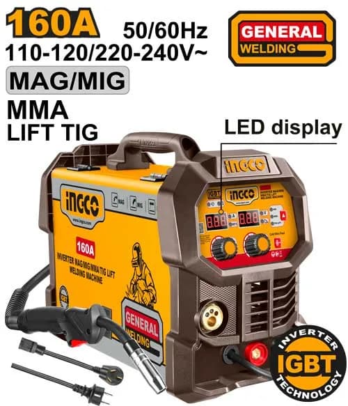 SOLDADORA INVERTER MAG/MIG/MMA/TIG/LIFT 110/240V 160A INGCO