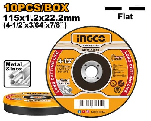JUEGO DISCOS CORTE METAL 4 1/2"X3/64" (10UNID) INGCO