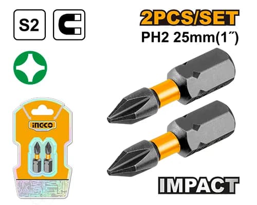 SET DE 2 PUNTAS DE DESTORNILLADOR DE IMPACTO 25MM INGCO