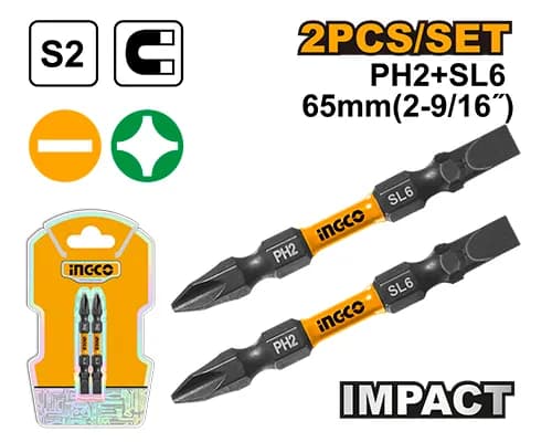 SET DE 2 PUNTAS DE DESTORNILLADOR DE IMPACTO 65MM INGCO