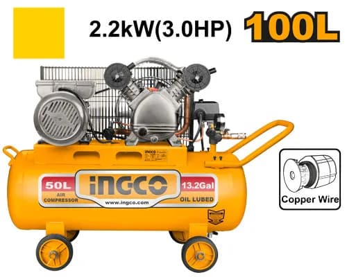 COMPRESOR DE AIRE con banda 100L 2.2KW 3HP -INGCO