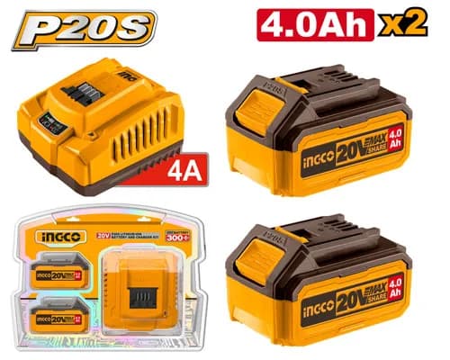 JUEGO DE 2PCS BATERIAS Y CARGADOR 20V 4,0AH INGCO