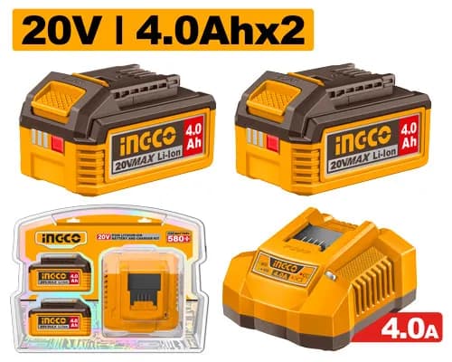 JUEGO DE CARGADOR Y BATERIA DE 2PCS 20V 4.0AH INGCO