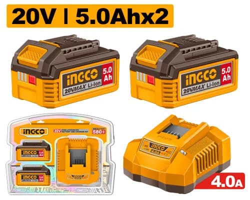 JUEGO DE CARGADOR Y BATERIA DE 2PCS 20V 5.0AH INGCO.