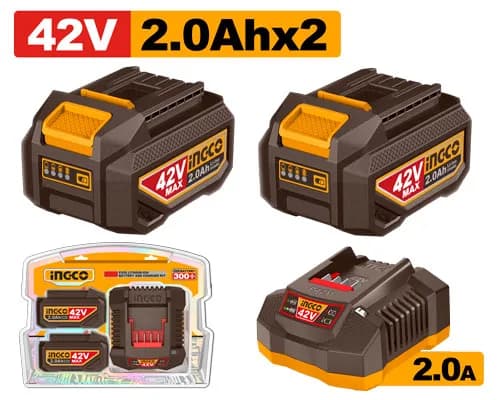 JUEGO DE CARGADOR Y BATERIA DE 2PCS 42V 2.0AH INGCO