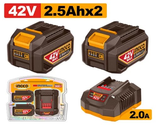 JUEGO DE 2PCS BATERIAS Y CARGADOR 42V 2,5AH INGCO