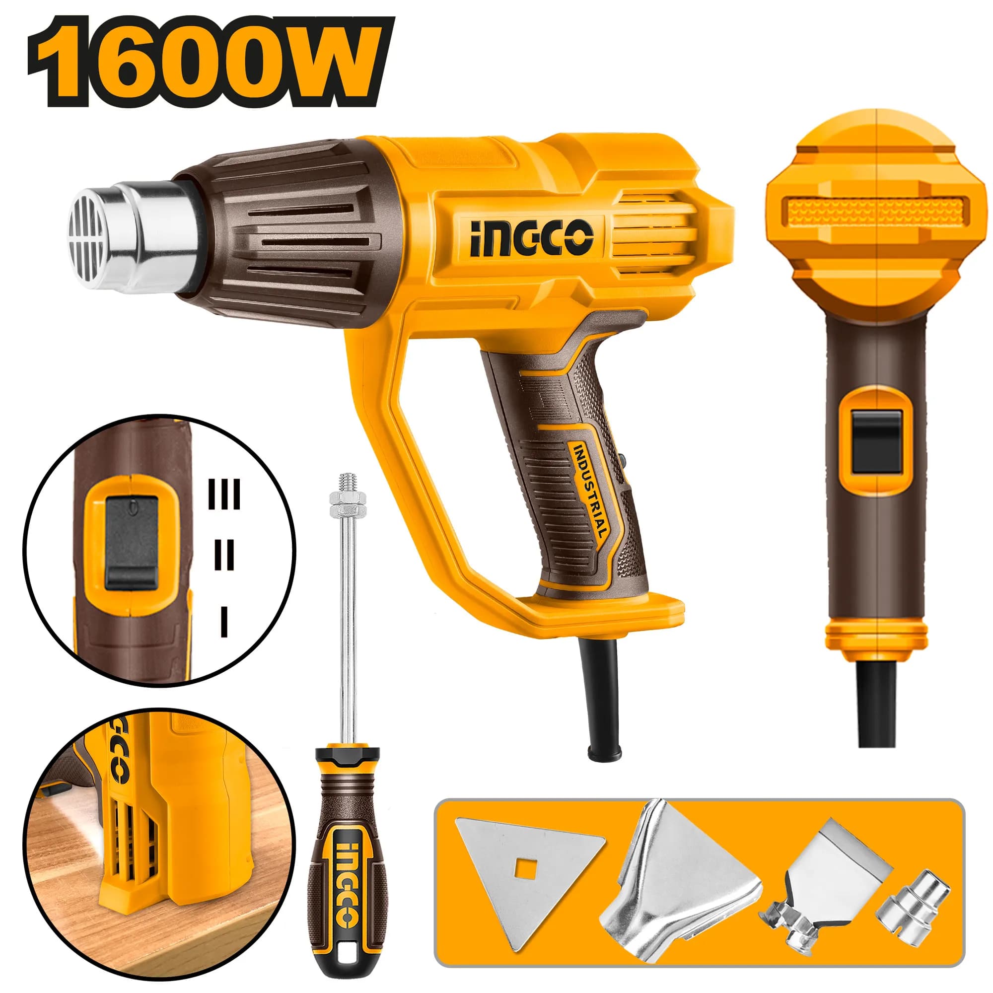 PISTOLA DE CALOR 1600W 50/450/550°C INGCO