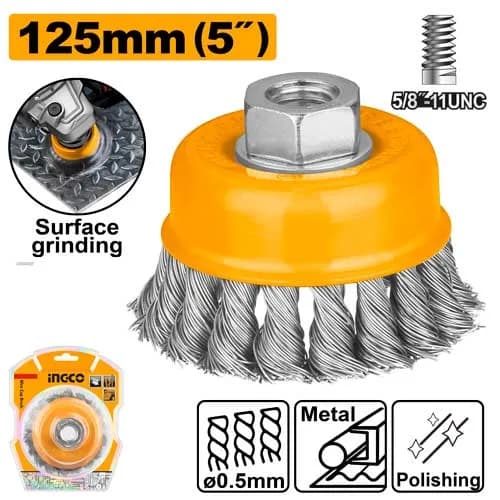 GRATA COPA TRENZADA 5" X 5/8" INGCO