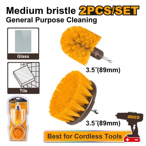 JUEGO DE CEPILLOS CERDAS MEDIANAS 2 PCS 3,5"" INGCO