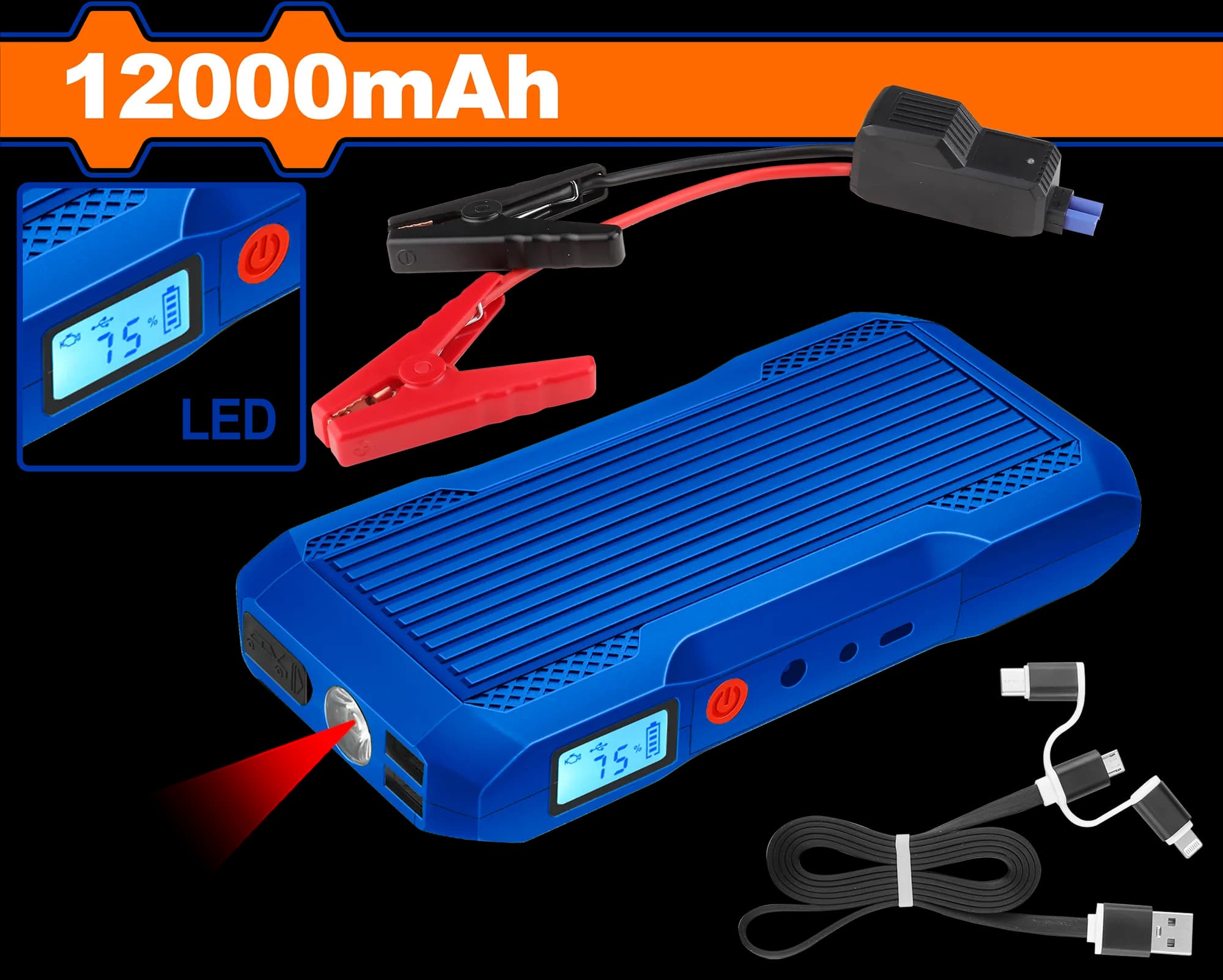 CARGADOR ARRANCADOR PARA AUTO 300/600A 12000MAH WADFOW