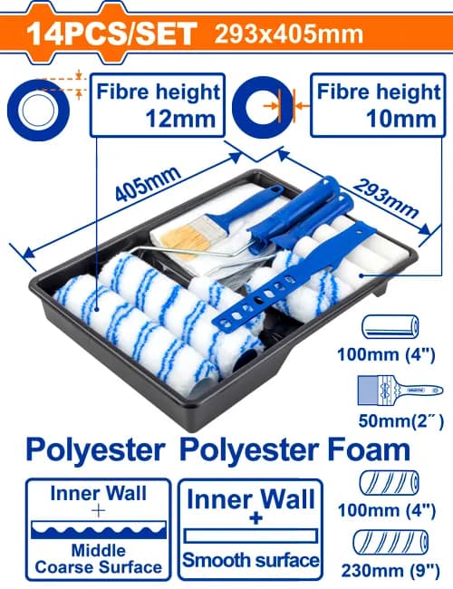 SET DE RODILLOS Y BROCHAS CON BANDEJA 14 EN 1 WADFOW