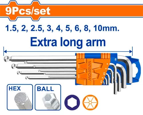 JUEGO LLAVE HEXAGONAL PUNTO DE BOLA (L) 9PCS WADFOW.