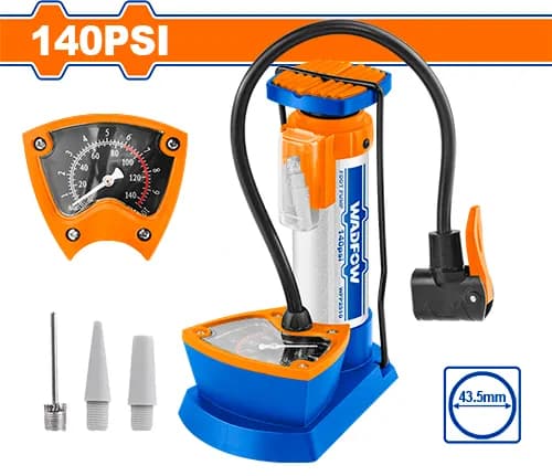 INFLADOR DE PIE 140PSI CON MANOMETRO Y ACCESORIOS WADFOW