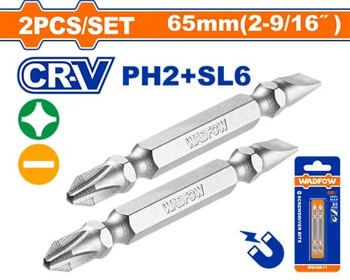 PUNTAS PARA DESTORNILLADOR MIXTAS SET DE 2 PCS PH2 + SL6 (0,65MM) WADFOW