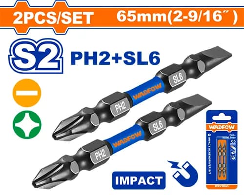PUNTAS DE IMPACTO P/ DESTORNILLADOR MIXTAS PH2 CORTAS SET 2 PCSWADFOW