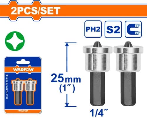 SET DE PUNTAS MAGNETICAS CON TOPE 25MM BLISTER X2 UND WADFOW