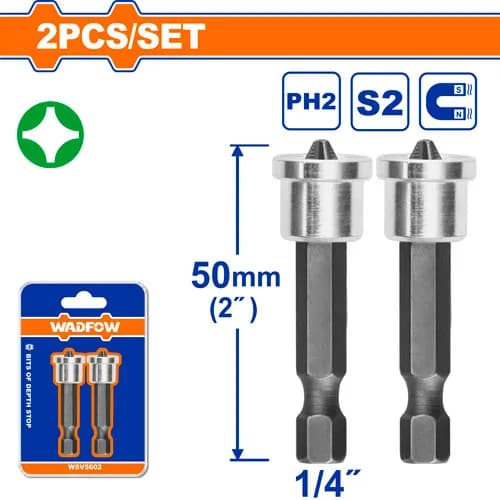 SET DE PUNTAS MAGNETICAS CON TOPE 50MM BLISTER X 2 UND WADFOW