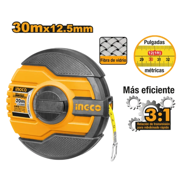 CINTA MÉTRICA 30MX12.5MM FIBRA DE VIDRIO