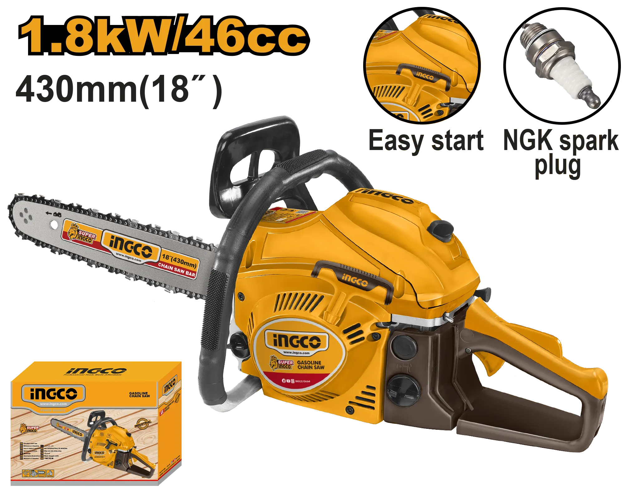 MOTOSIERRA A GASOLINA DE 18" (3100RPM) INGCO