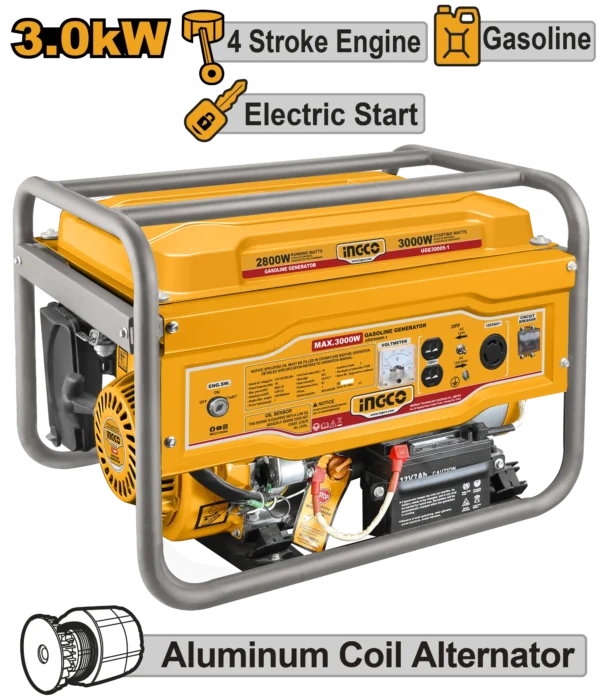 GENERADOR ELECTRICO A GASOLINA 110V 8.3A 3.0KVA 12V INGCO.
