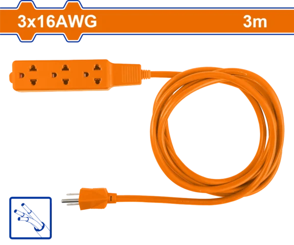 EXTENSION 3X16 -3MTS NARANJA 3 SERVICIOS TOMA