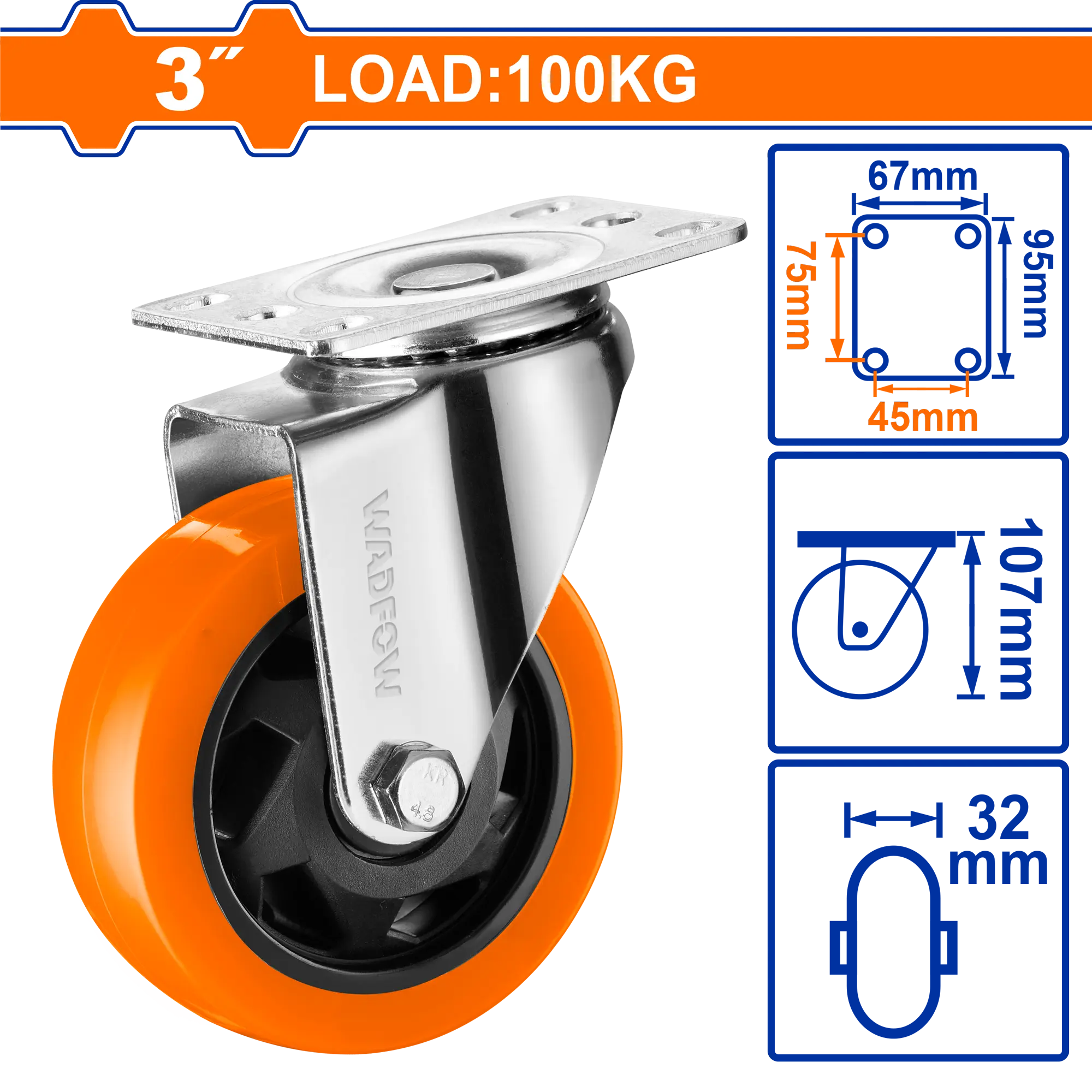 GARRUCHA GIRATORIA NARANJA 3" 100KG WADFOW